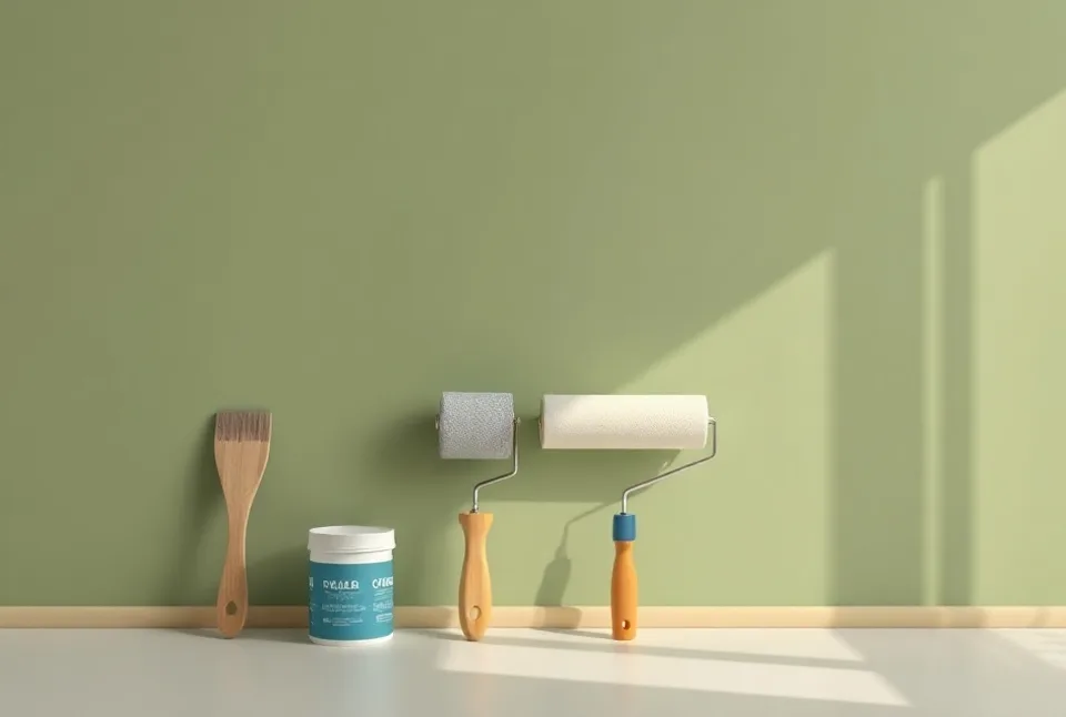 Outils de peinture disposés dans l'ordre des étapes du chantier