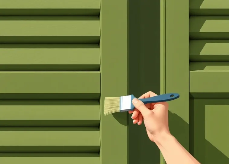Mise en peinture au pinceau de volets et d'encadrements en bois