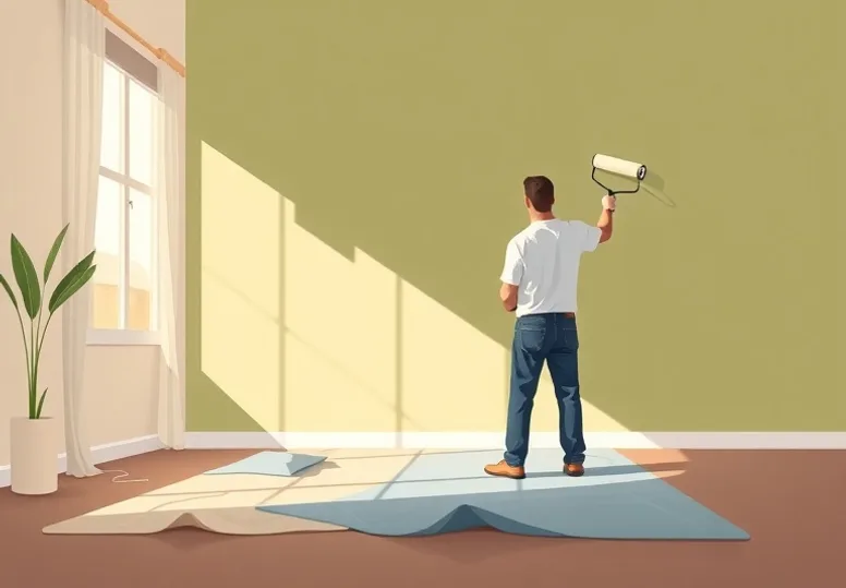 Peintre appliquant la peinture au rouleau sur un mur de salon